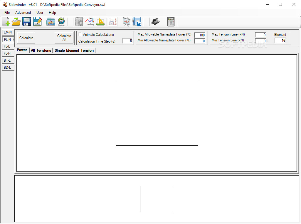 Screenshot der Sidewinder 1-Fördererdesign-Software